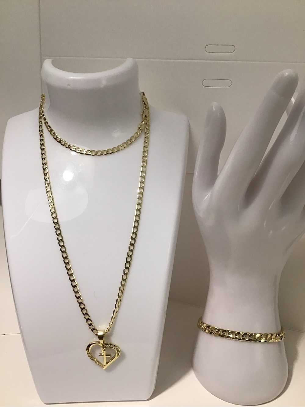 Gold-Tone Heart Cross Pendant Necklace & Bracelet Set